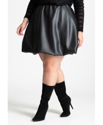 Women's Plus Size Faux Leather Bubble Hem Skirt