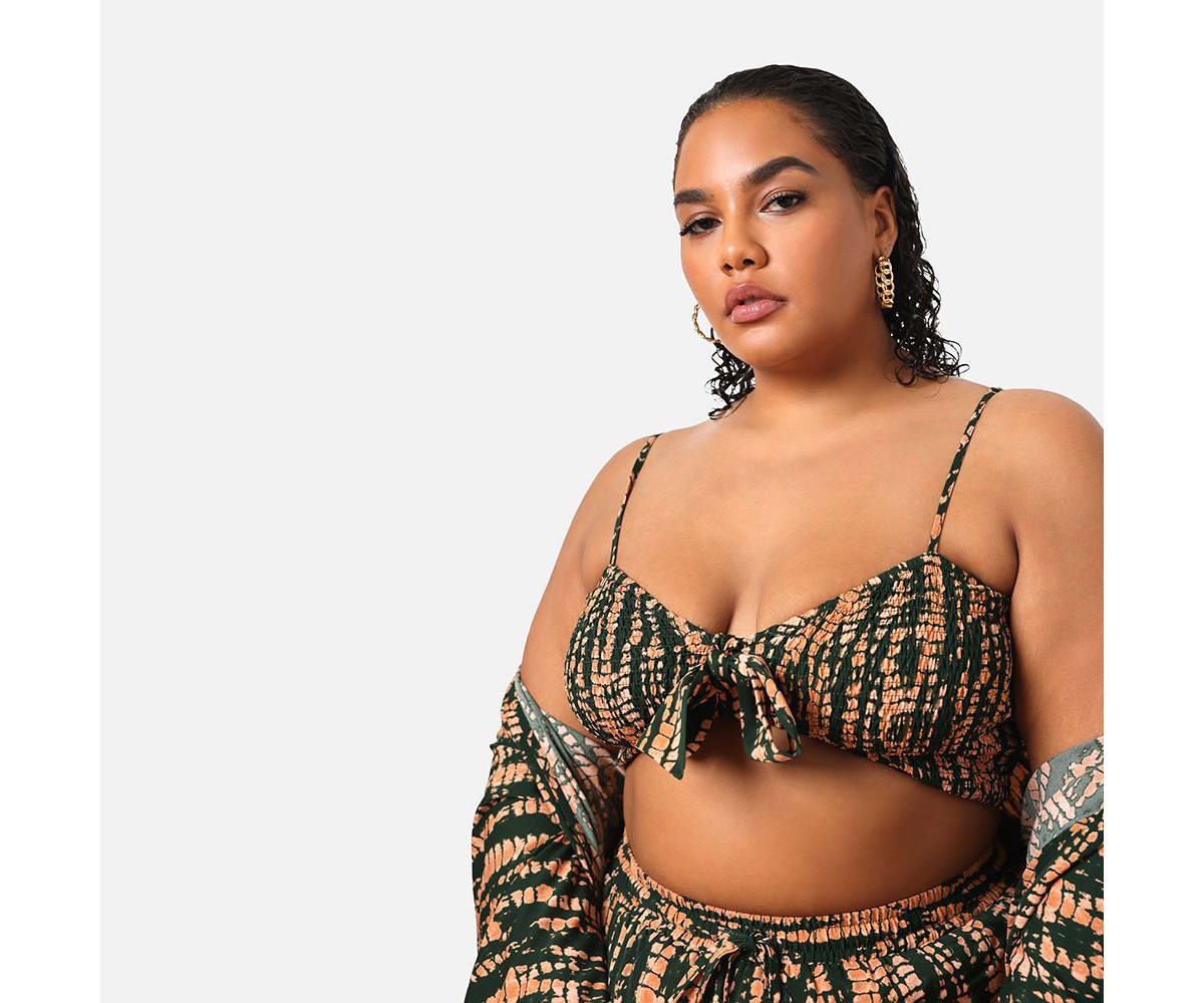Women's Plus Size Kadijah Abstract Print Smocked Crop Top - Multicolor