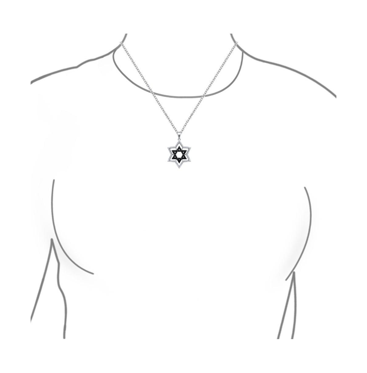 Bling Jewelryand White Cz Judaica Hanukkah Star of David Pendant Necklace Sterling Silver For Women - Black