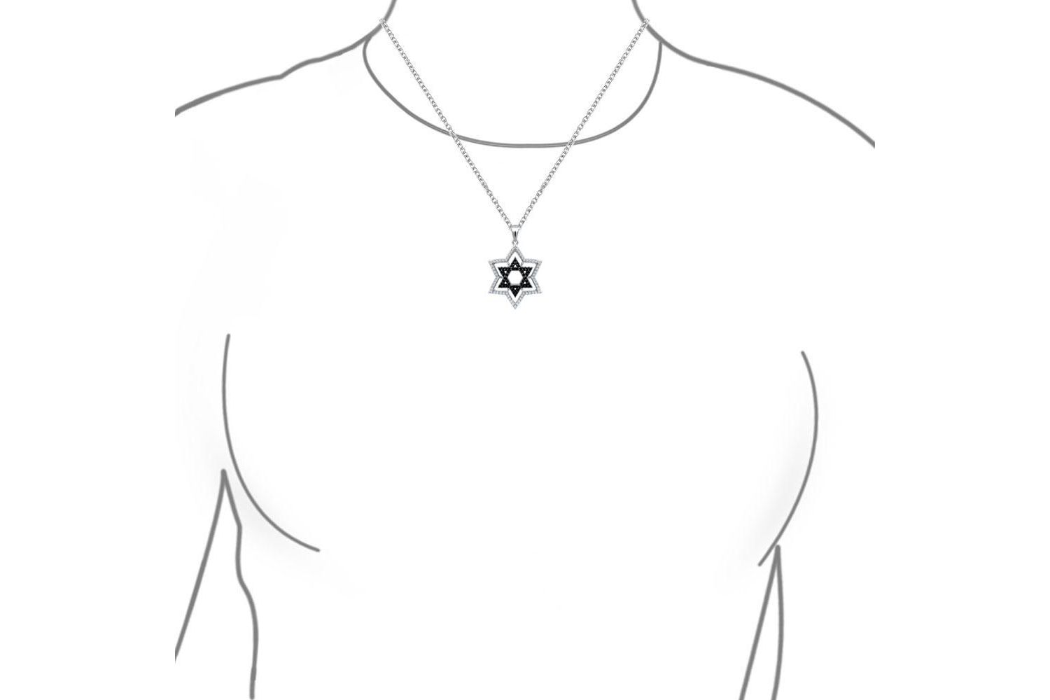 Black White Hanukkah Star of David Pendant Necklace .925 Sterling Silver