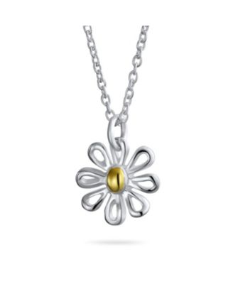 Daisy Pendant Necklace and Stud Earrings Jewelry Set Gold Plated Sterling Silver