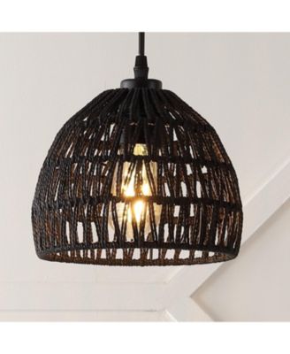 Campana 8.25" 1-Light Bohemian Modern Woven Rope/Iron LED Pendant, White