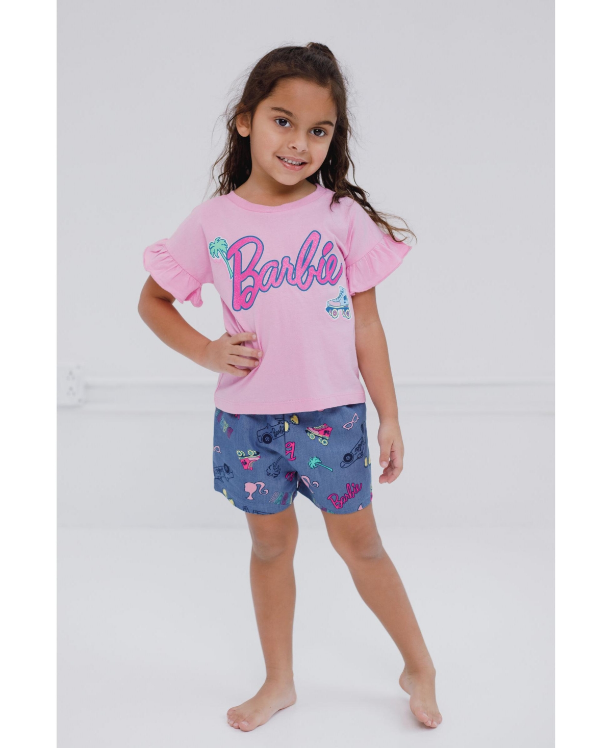 Barbie Toddler Girls Peplum T-Shirt and Twill Shorts Outfit Set to (2T - 14-16) - barbie