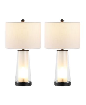 Tryon 26" Modern Minimalist Glass/Iron Nightlight LED Table Lamp, Chrome/Clear Blue (Set of 2)
