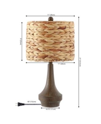 Theodore 21" Rustic Farmhouse Handwoven Water Hyacinth/Resin LED Table Lamp, Brown Wood Finish (Set of 2)