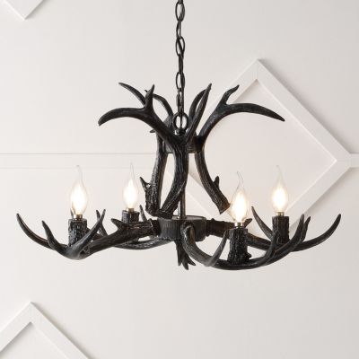 Eldora 26" Adjustable Resin Antler 4-Light LED Chandelier, Black