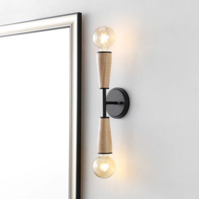 Katia 5.13" 2-Light Modern Designer Iron/Wood Double Sided Hourglass LED Sconce, Light Brown/Black