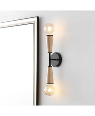 Katia 5.13" 2-Light Modern Designer Iron/Wood Double Sided Hourglass LED Sconce, Light Brown/Black