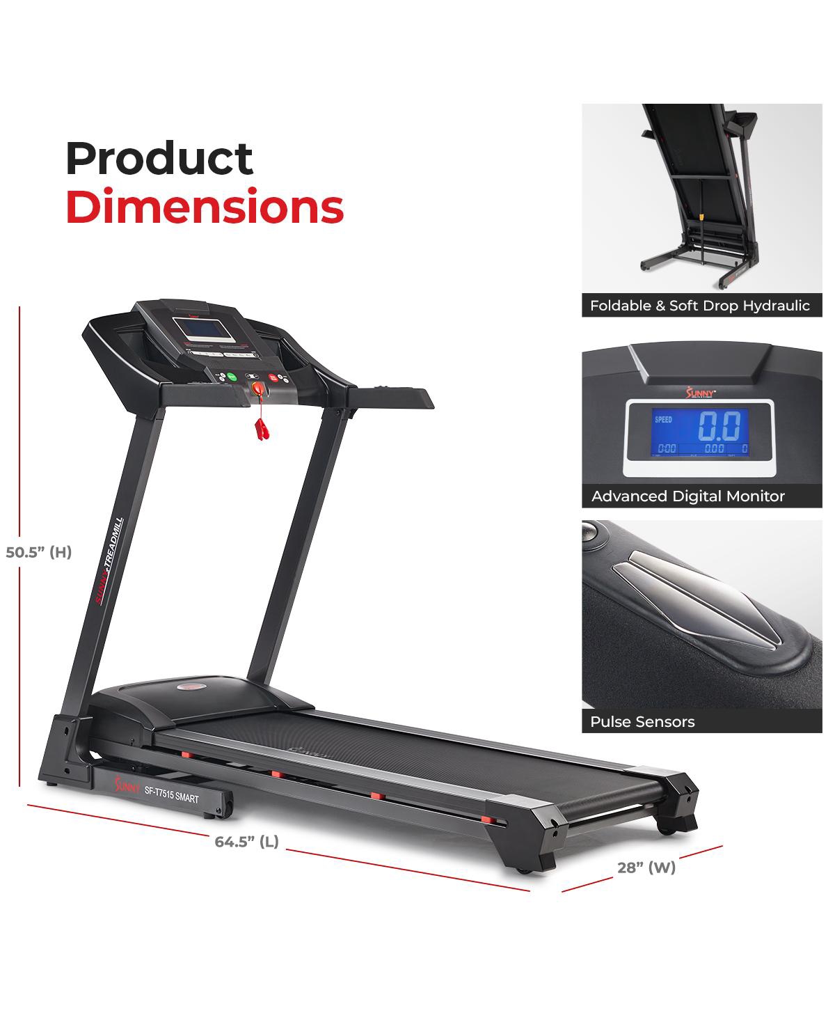 Sunny Health & Fitness PremiumTreadmill with Auto Incline, Dedicated Speed Buttons, Double Deck Technology, Digital Performance Display, Bmi Ca