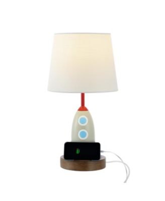 Houston 17.5" Coastal Style Iron/Resin Rocket LED Kids' Table Lamp with Phone Stand and USB Charging Port, Multi-Color