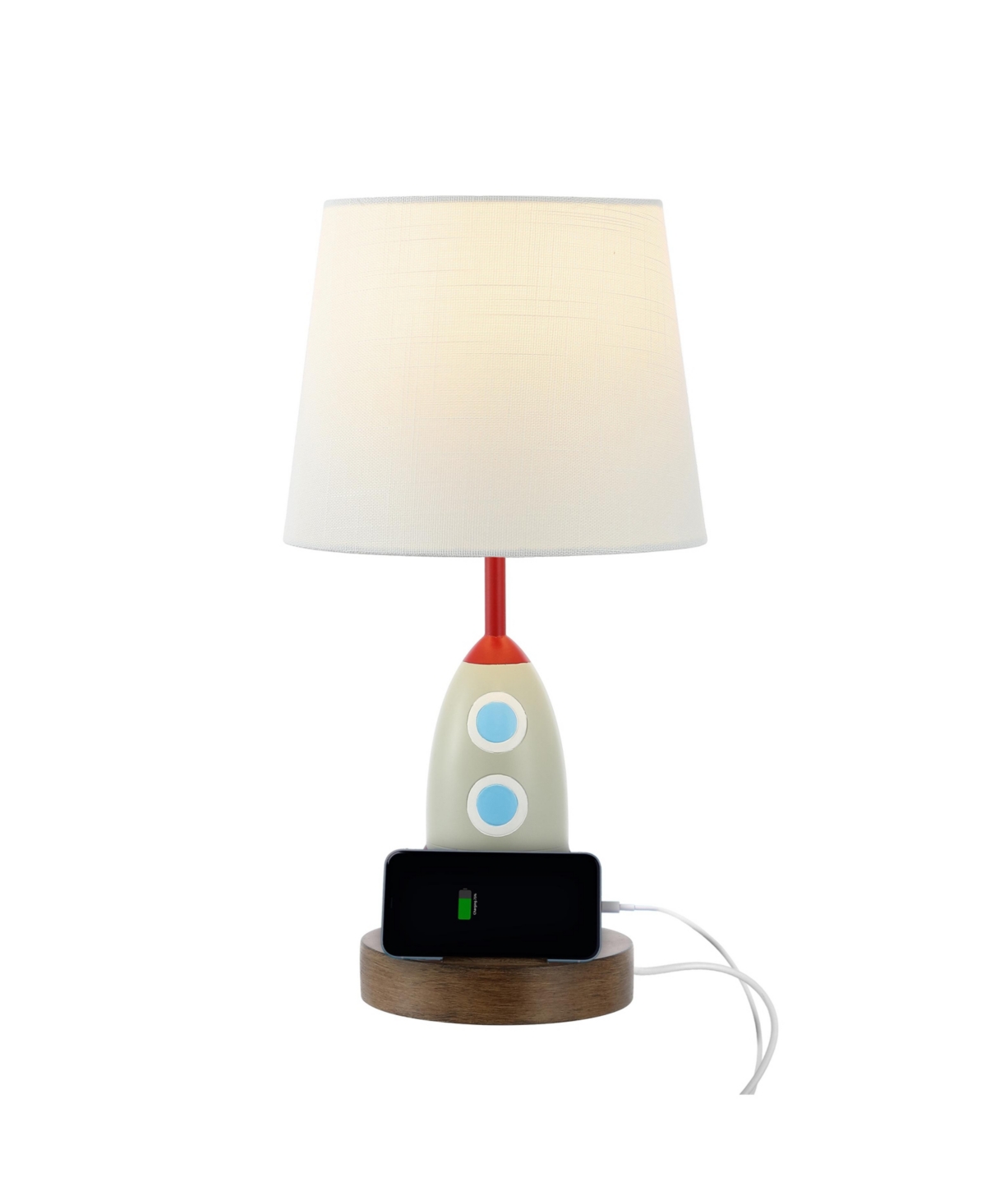 Jonathan Y Houston 17.5" Coastal Style Iron/Resin Rocket Led Kids' Table Lamp with Phone Stand and Usb Charging Port, Multi-Color - Multi-color