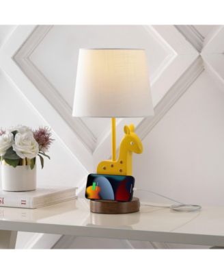 Sahara 17.5" Mid-Century Vintage Iron/Resin Giraffe LED Kids' Table Lamp with Phone Stand and USB Charging Port, Yellow