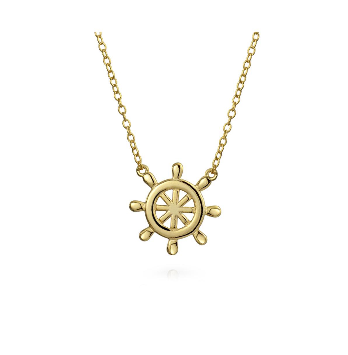 Bling Jewelry Set Of 2 Nautical Ship Wheel Layering Boat Anchor Pendant Necklace For Women Gold Plated Sterling Silver Jewelry Set