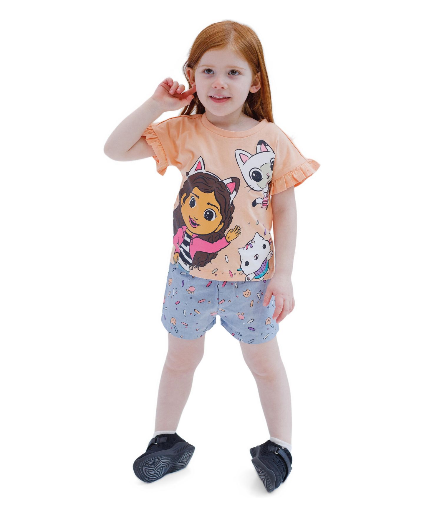 Детский комплект Gabby's Dollhouse Toddler Girls T-Shirt and Chambray Shorts Set, цвет: Персиковый синий шамбре — фото 7