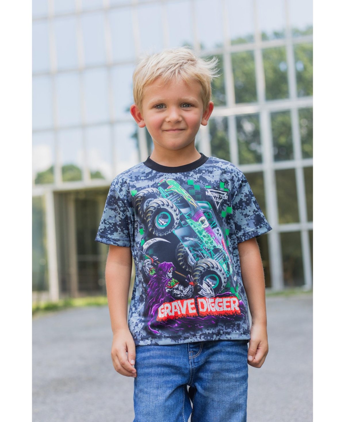 Monster Jam Toddler Boys 3 Pack T-Shirts to Grave Digger El Toro Loco Megalodon -yellow
