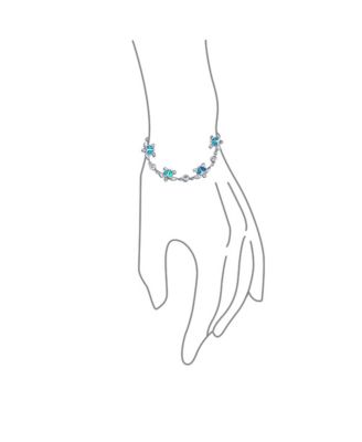 Nautical Synthetic Created Opal Inlay Sea Tortoise Turtles Heart Round CZ Accent Multi Charm Bracelet Sterling Silver