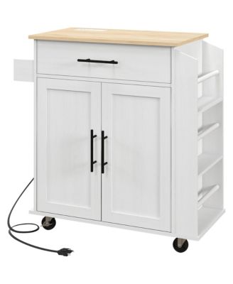 30" Power Outlets, USB Ports, Drawer, Cabinet, Spice & Towel Rack Rolling Kitchen Island Cart