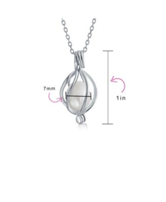 Teardrop White Freshwater Cultured Pearl Bird Caged Pendant Necklace Sterling Silver