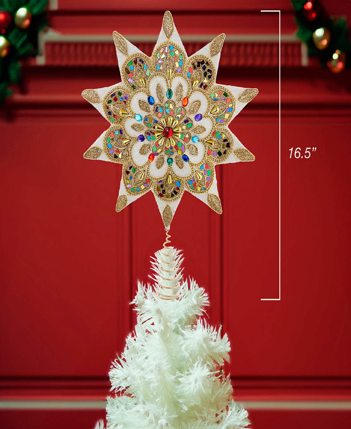 Kurt Adler Unlit 10-Point Star Tree Topper, 16.5 Inches