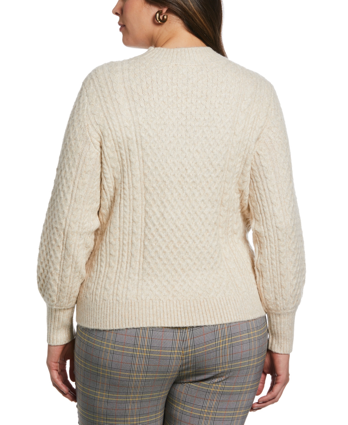 ELLA RAFAELLA PLUS SIZE CUT-OUT CABLE KNIT LONG SLEEVE SWEATER 