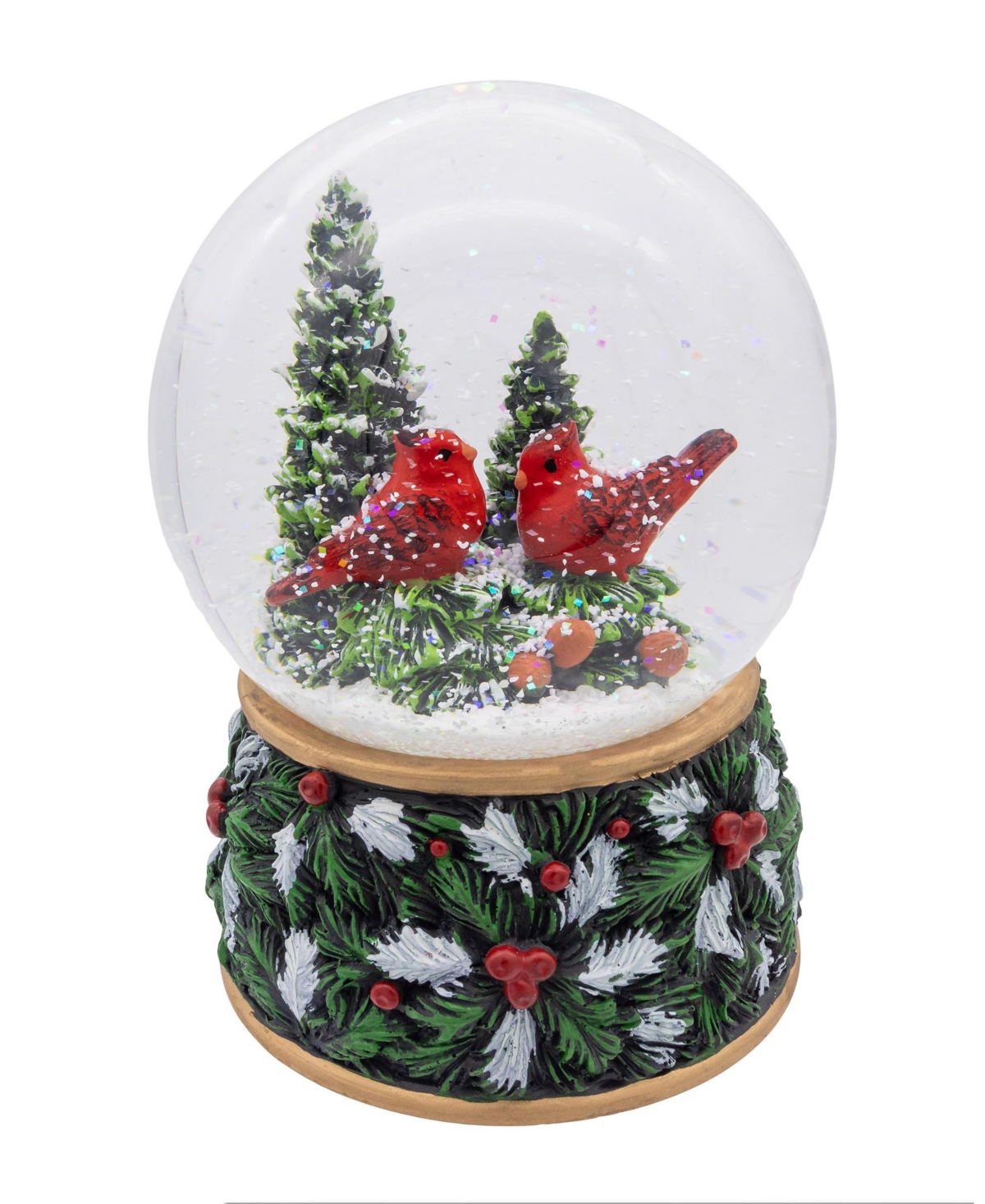Kurt Adler 100mm Musical Wind-Up Christmas Tree with Cardinals Water Globe