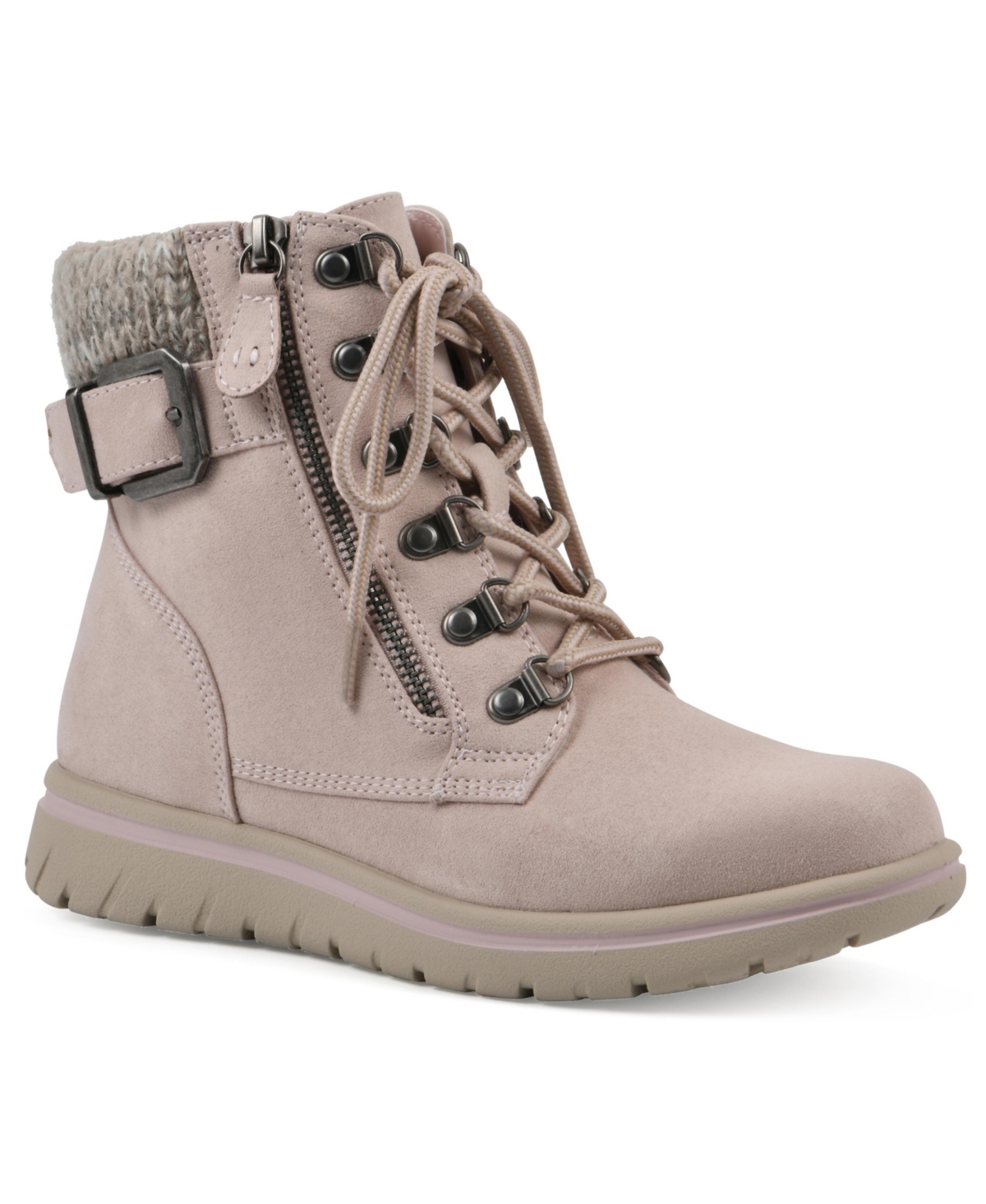 Women's Hearty Lace-Up Hiker Booties - Pale Pink Fabric Sweater