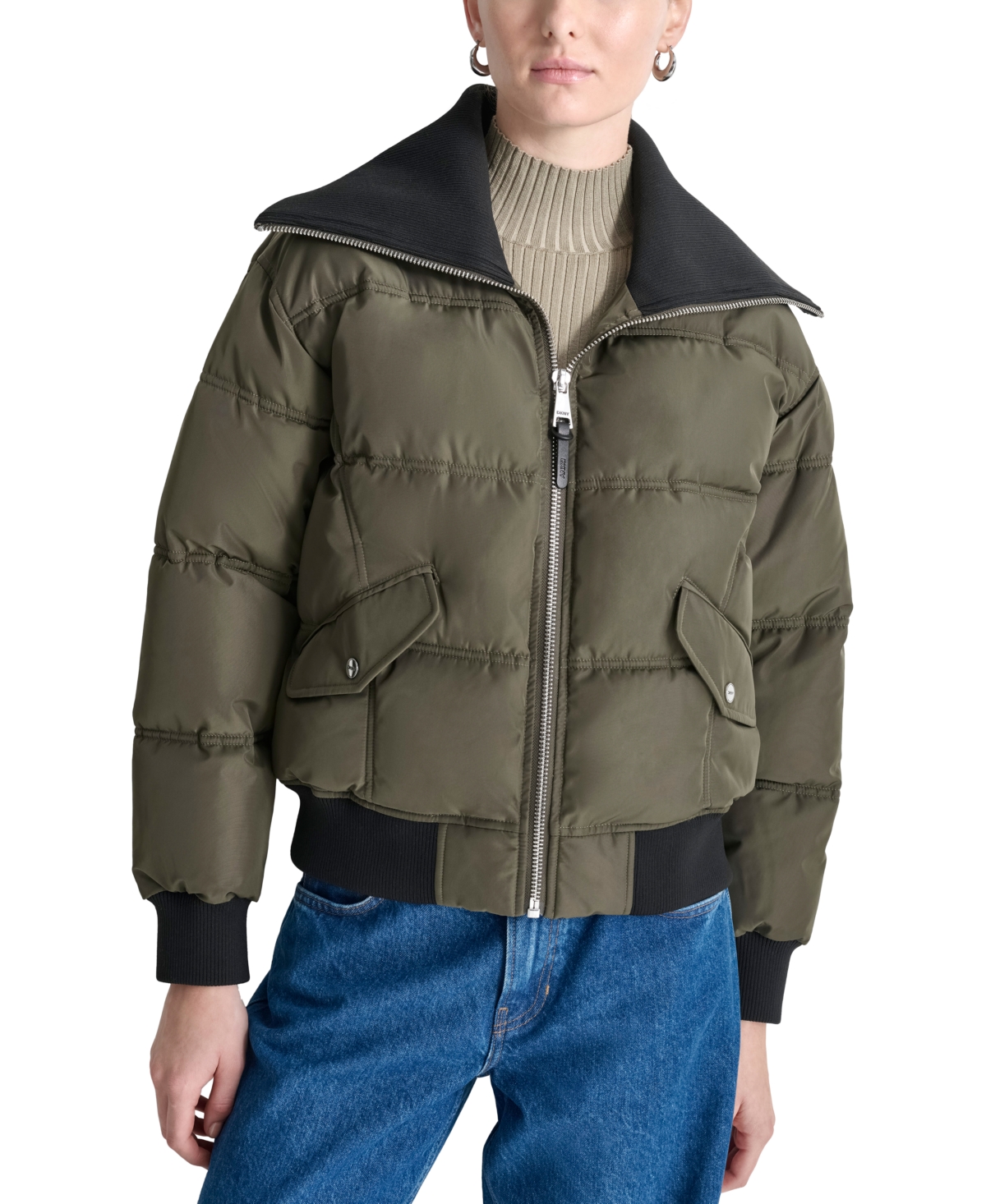 Dkny Women's Knit-Trim Zip-Front Puffer Coat