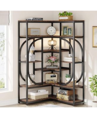 7-Shelf Tall L-Shaped Corner Bookshelf – Modern Display Rack with Storage and Metal Frame for Living Room or Home Office