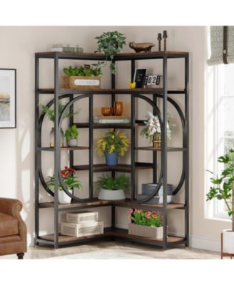 7-Shelf Tall L-Shaped Corner Bookshelf – Modern Display Rack with Storage and Metal Frame for Living Room or Home Office