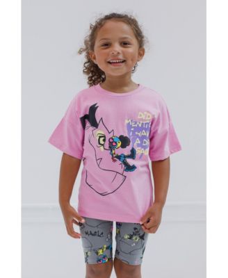 Girls Moon Devil Dinosaur Oversized Drop Shoulder T-Shirt and Shorts Outfit Set