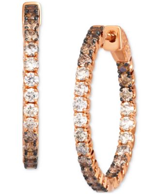 Chocolate Ombr&eacute; Diamond In & Out Small Hoop Earrings (2 ct. t.w.) in 14k Gold, 1"