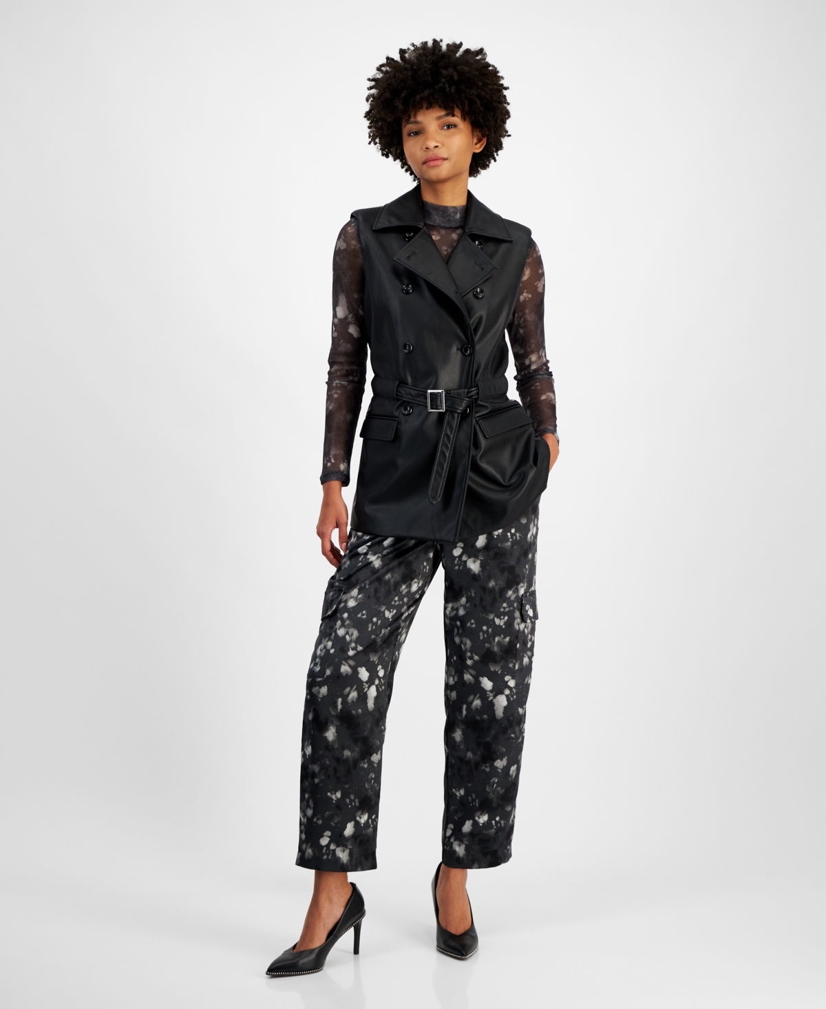 Bar Iii Women's Belted Faux-Leather Sleeveless Vest, Created for Macy's