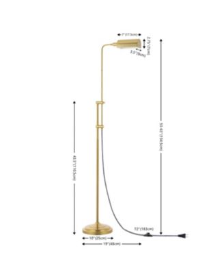 Zinnia 63" Industrial Minimalist Height-Adjustable Iron Pharmacy LED Floor Lamp, Brass Gold