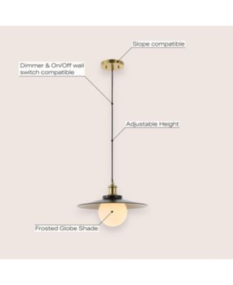Hadley 14.5" 1-Light Scandinavian Farmhouse Iron/Frosted Glass LED Pendant, Oil Rubbed Bronze/Brass Gold