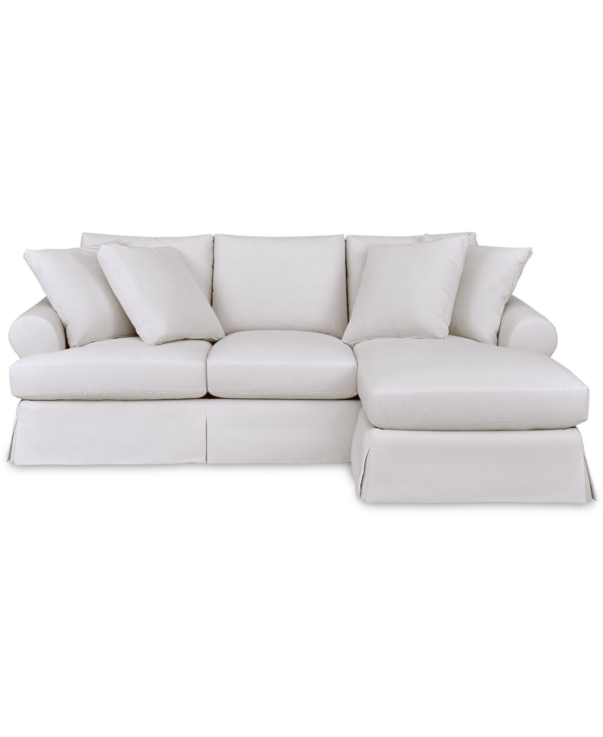 Macy's Brenalee 96" Roll Arm Performance Fabric Slipcover Reversible Chaise Sofa With Four Pillows In Lily White