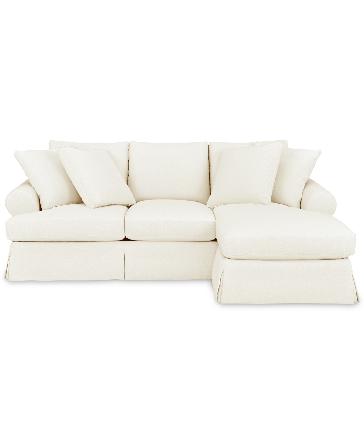 Macy's Brenalee 96" Roll Arm Performance Fabric Slipcover Reversible Chaise Sofa With Four Pillows In Lena Off White