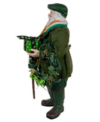 10.5-Inch Fabrich&eacute; Musical Irish Santa with Wreath
