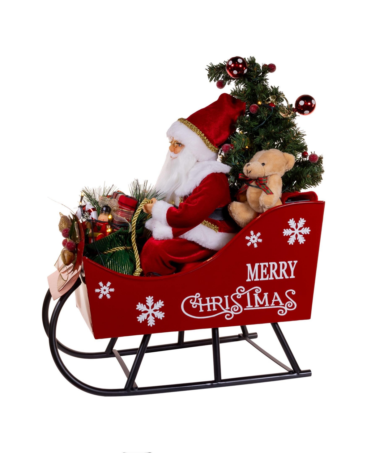 Kurt Adler 24-inch Battery Operated Musical Led Santa In Metal Sleigh Table Piece In Red