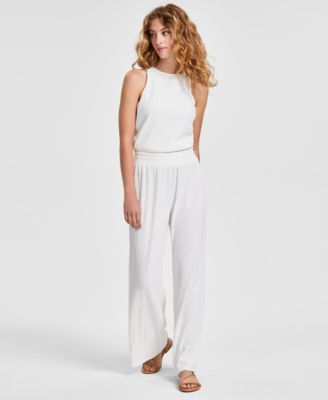 Bar III - Women's Pull-On Textured Wide-Leg Pants