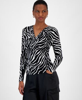 Bar III - Women's Zebra-Print Long-Sleeve Blouse