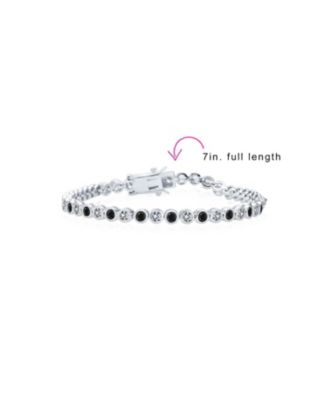Formal Holiday Party 10CT Black White Alternating Cubic Zirconia Bubble Circle Bezel Solitaire CZ Tennis Bracelet Sterling Silver 7 Inch