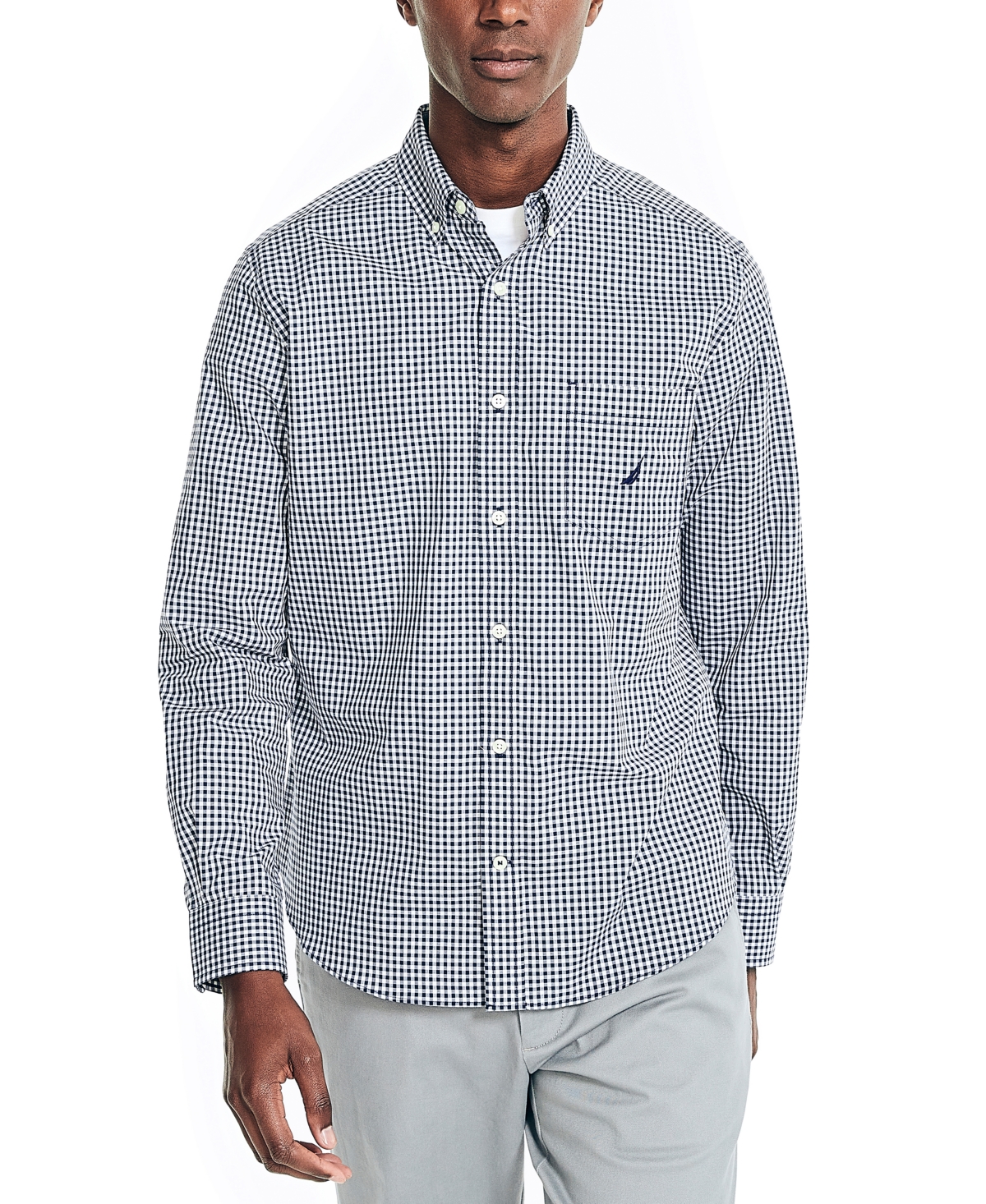 Men's Classic-Fit Gingham Plaid Button-Down Shirt - Navy