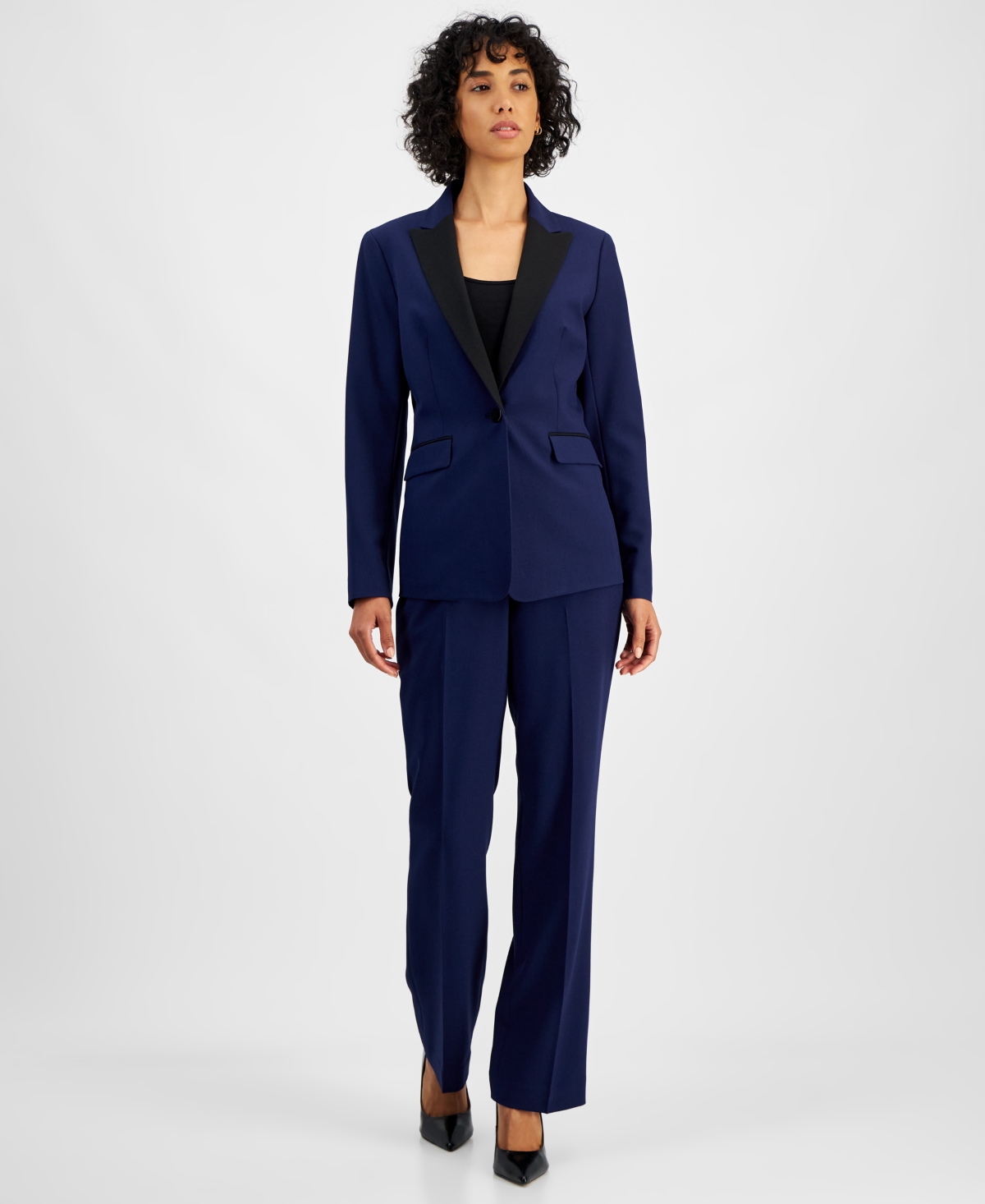 Le Suit Women's Contrast-Lapel Pantsuit, Regular & Petite -Vanilla Ice