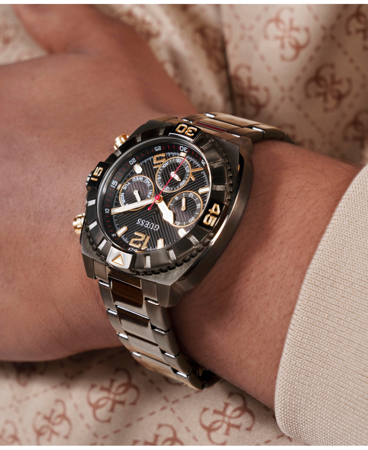 Guess Men's Multi-function Gunmetal Stainless Steel Watch 44mm In Gunmetal
