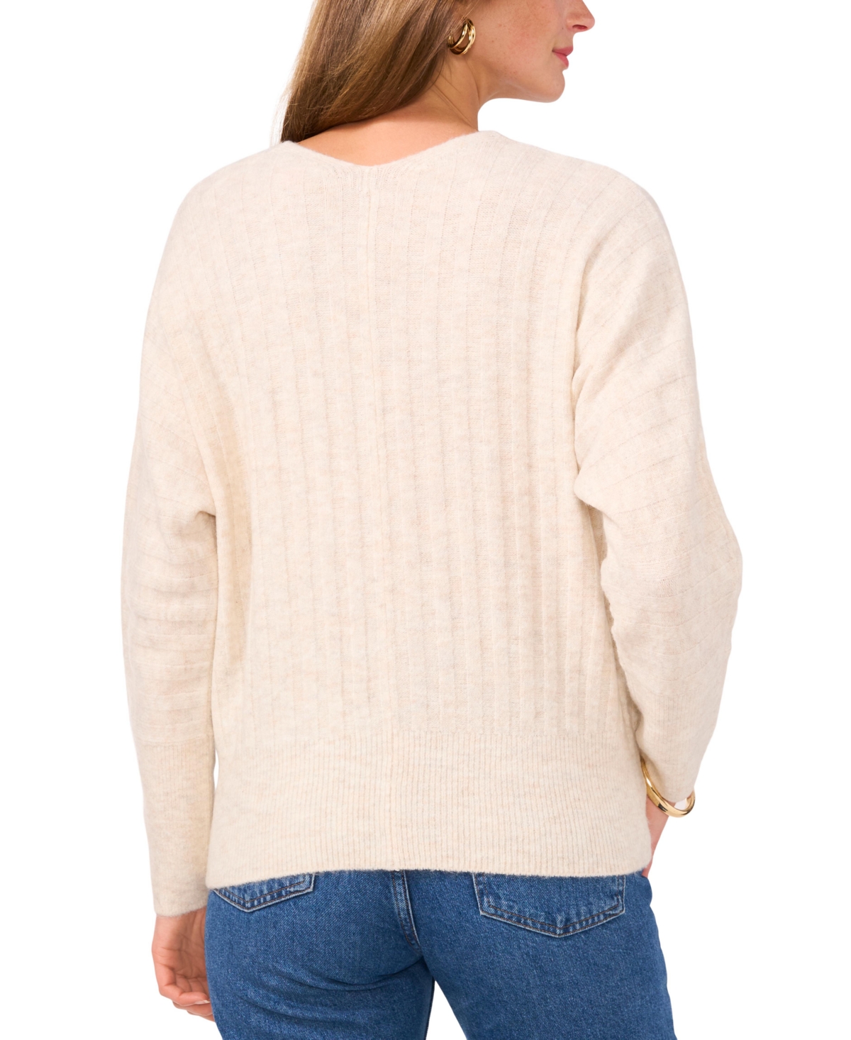 Vince Camuto Women's Ribbed V-Neck Dolman-Sleeve Sweater