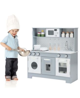 Pretend Play Kitchen Wooden Toy Set for Kids with Realistic Light and Sound