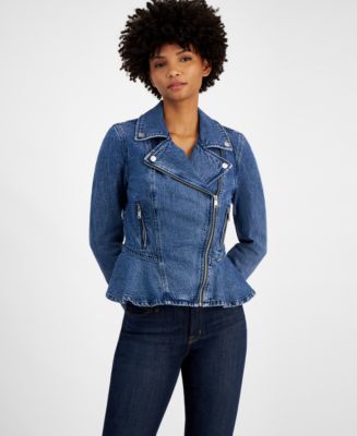 GUESS Women's Mac Denim Moto Peplum Jacket - Macy's