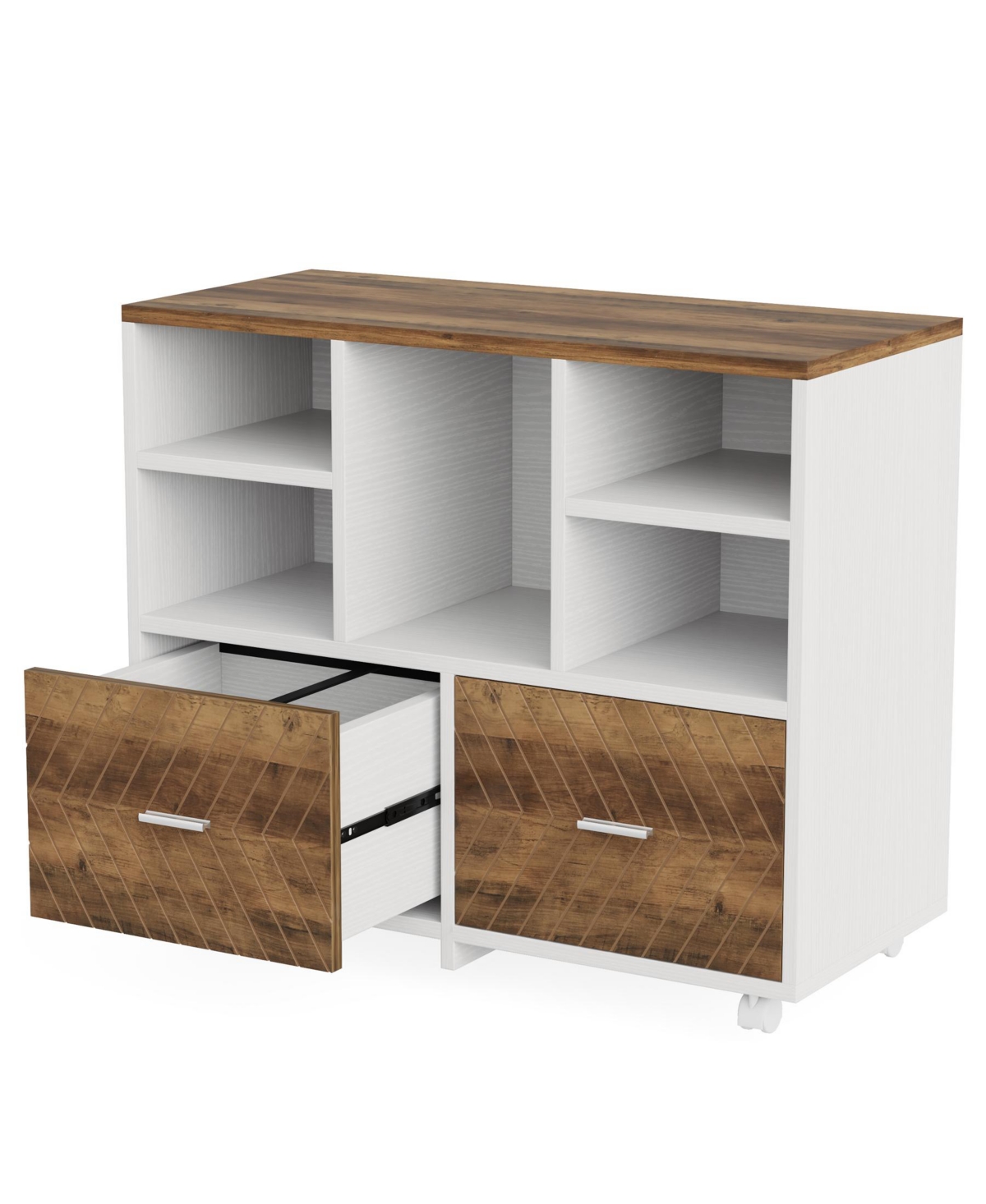 Tribesigns 2-Drawer Wood File Cabinet, Mobile Lateral Filing Cabinet for Letter - Oak karo  white