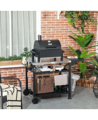 Movable Stainless Steel 3-Shelf Outdoor Grill Cart w/ Side Table