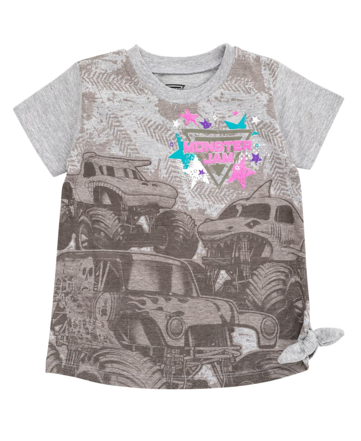 Monster Jam Girls 2 Pack T-Shirts to Grave Digger El Toro Loco Whiplash Monster Mutt Dalmatian Megalodon -/ gray